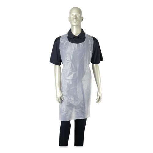 Image of AmerCareRoyal® Poly Apron, 28 x 46,  One Size Fits All, White, 100/Pack, 10 Packs/Carton
