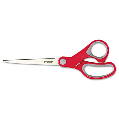 Image of Scotch® Multi-Purpose Scissors, 7" Long, 3.38" Cut Length, Straight Gray/Red Handle