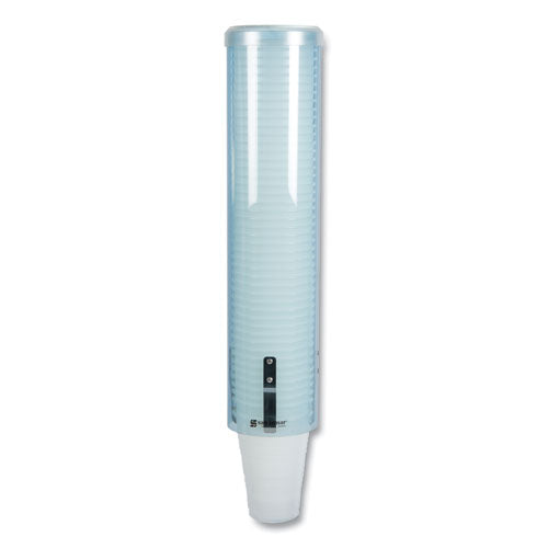 Image of San Jamar® Large Pull-Type Water Cup Dispenser, For 12 Oz Cups, Translucent Blue