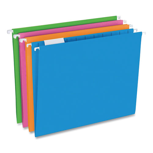 Image of Pendaflex® Glow Poly Hanging File Folders, Letter Size, 1/5-Cut Tabs, Assorted Colors, 12/Box