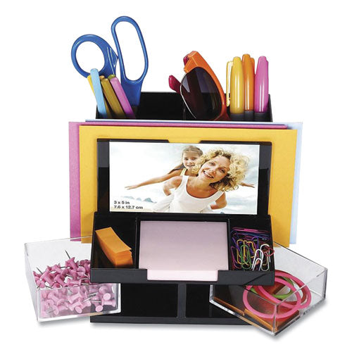Image of Officemate VersaPlus Desk Organizer,7 Compartments, Plastic, 6.19 x 6.31 x 5.5, Black