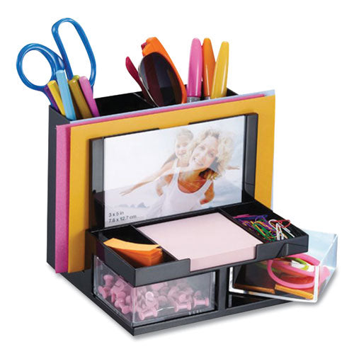 Image of Officemate VersaPlus Desk Organizer,7 Compartments, Plastic, 6.19 x 6.31 x 5.5, Black