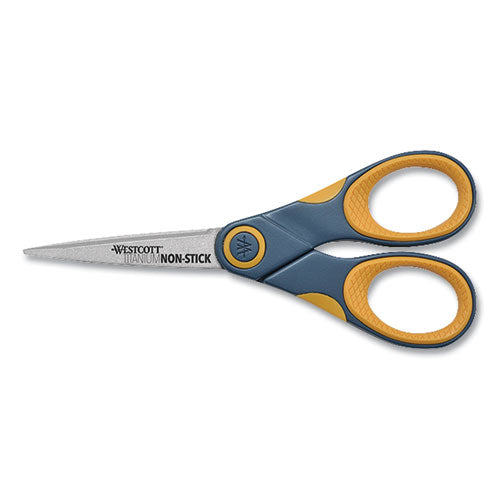 Image of Westcott® Non-Stick Titanium Bonded Scissors, 5" Long, Straight Gray/Orange Handle
