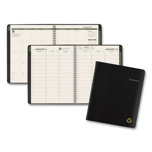 Image of AT-A-GLANCE® Recycled Weekly Vertical-Column Format Appointment Book, 8.75 x 7, Black Cover, 12-Month (Jan to Dec): 2025