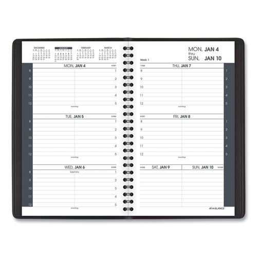 Image of AT-A-GLANCE® Weekly Block Format Appointment Book Ruled for Hourly Appointments, 8 x 5, Black Cover, 12-Month (Jan to Dec): 2025
