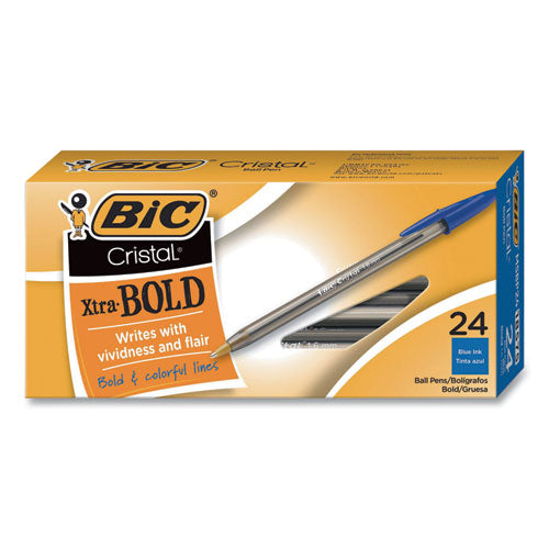 Image of BIC® Cristal Xtra Bold Ballpoint Pen, Stick, Bold 1.6 Mm, Blue Ink, Clear Barrel, 24/pack