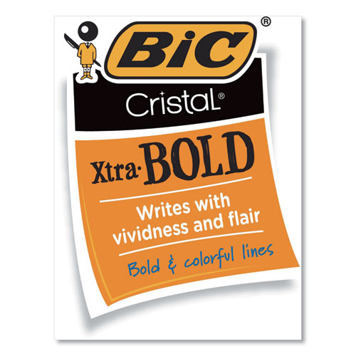 Image of BIC® Cristal Xtra Bold Ballpoint Pen, Stick, Bold 1.6 Mm, Blue Ink, Clear Barrel, 24/pack