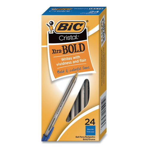 Image of BIC® Cristal Xtra Bold Ballpoint Pen, Stick, Bold 1.6 Mm, Blue Ink, Clear Barrel, 24/pack