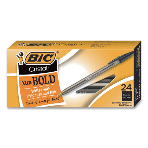 Image of BIC® Cristal Xtra Bold Ballpoint Pen, Stick, Bold 1.6 mm, Black Ink, Clear Barrel, 24/Pack