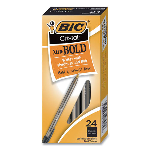 Image of BIC® Cristal Xtra Bold Ballpoint Pen, Stick, Bold 1.6 mm, Black Ink, Clear Barrel, 24/Pack