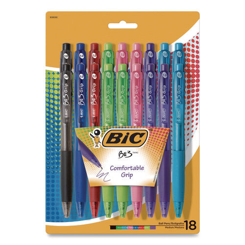 Image of BIC® BU3 Ballpoint Pen, Retractable, Medium 1 mm, Assorted Fashion Ink and Barrel Colors, 18/Pack
