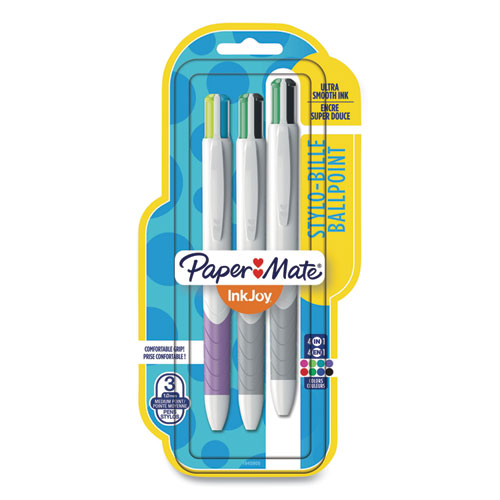 Image of Paper Mate® InkJoy Quatro Multi-Color Ballpoint Pen, Retractable, Medium 1 mm, Assorted Business/Fashion Ink and Barrel Colors, 3/Pack