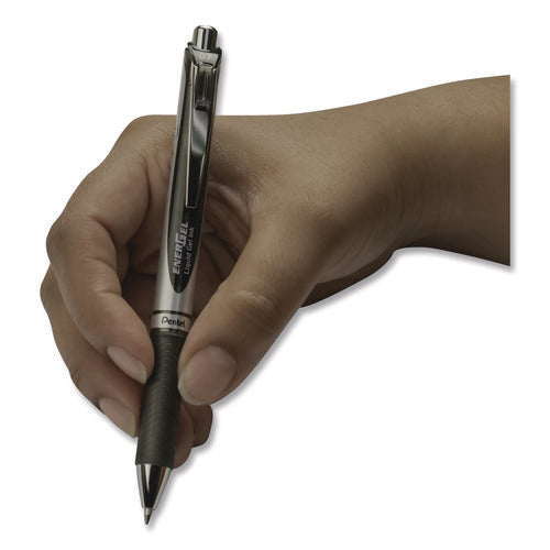 Image of Pentel® EnerGel RTX Gel Pen, Retractable, Medium 0.7 mm, Black Ink, Black/Gray Barrel, 6/Pack