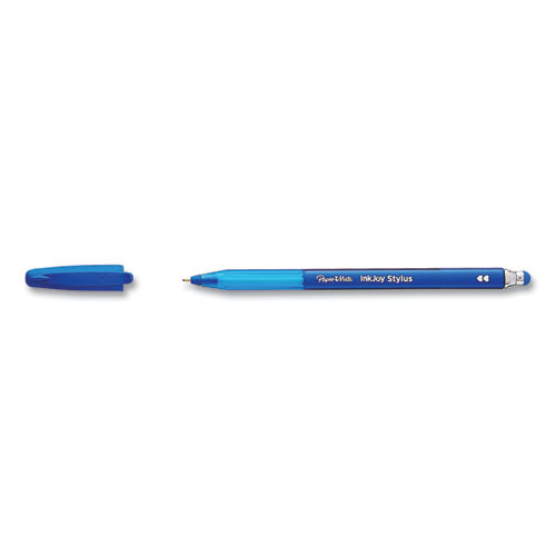 Image of Paper Mate® InkJoy 100 Ballpoint Pen/Stylus, Stick, Medium 1 mm, Blue Ink, Blue Barrel, 12/Pack