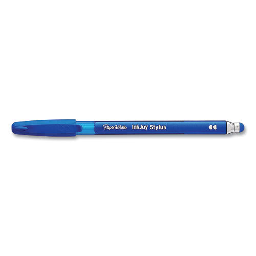 Image of Paper Mate® InkJoy 100 Ballpoint Pen/Stylus, Stick, Medium 1 mm, Blue Ink, Blue Barrel, 12/Pack