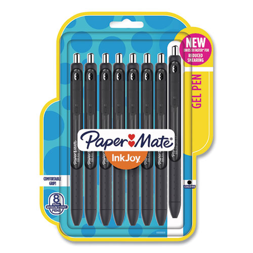 Image of Paper Mate® InkJoy Gel Pen, Retractable, Medium 0.7 mm, Black Ink, Black/Smoke Barrel, 8/Pack