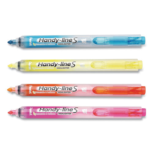 Image of Pentel® ULTRA-SLIM HANDY-LINE S RETRACTABLE/REFILLABLE HIGHLIGHTERS, ASSORTED INK COLORS, CHISEL TIP, ASSORTED BARREL COLORS, 4/PK