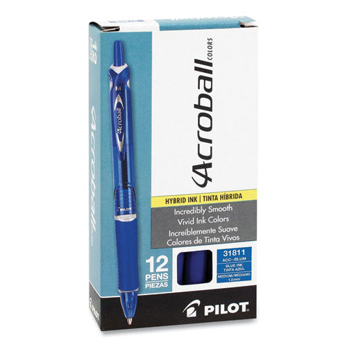 Image of Pilot® Acroball Colors Advanced Ink Hybrid Gel Pen, Retractable, Medium 1 mm, Blue Ink, Translucent Blue/Blue Barrel, Dozen