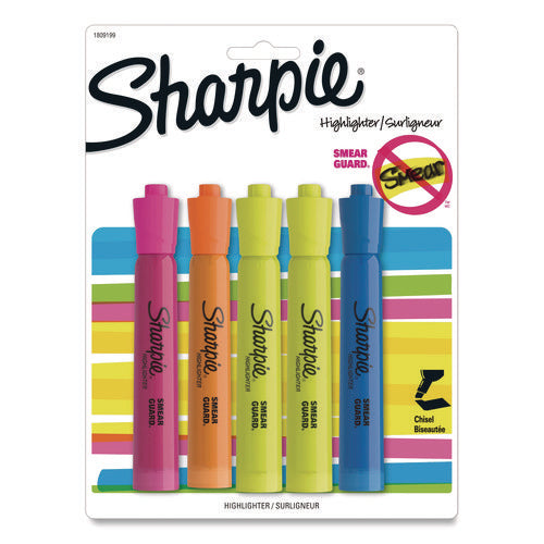 Image of Sharpie® Tank Style Highlighters, Assorted Ink Colors, Chisel Tip, Assorted Barrel Colors, 5/Pack