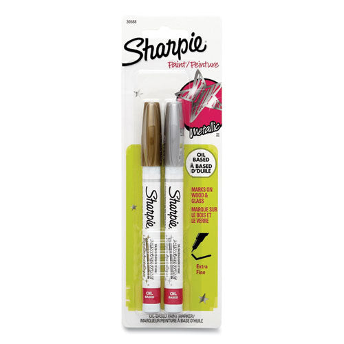 Image of Sharpie® Permanent Paint Marker, Fine Bullet Tip, Assorted Metallic Colors, 2/pack