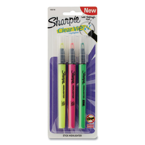 Image of Sharpie® Clearview Pen-Style Highlighter, Assorted Ink Colors, Chisel Tip, Assorted Barrel Colors, 3/Pack