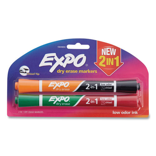 Image of EXPO® 2-In-1 Dry Erase Markers, Medium Chisel Tip, Assorted Colors, 2/pack