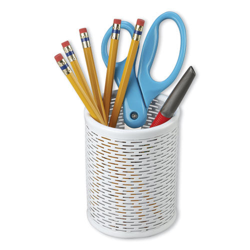 Image of Artistic® Urban Collection Punched Metal Pencil Cup, 3.5" Diameter x 4.5"h, White