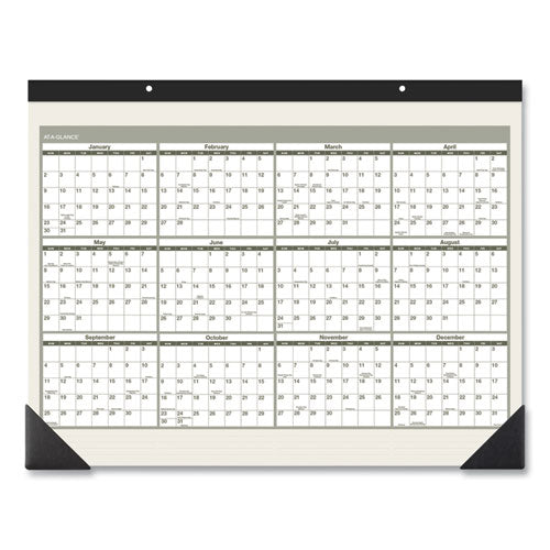 Image of AT-A-GLANCE® Recycled Monthly Desk Pad, 22 x 17, Sand/Green Sheets, Black Binding, Black Corners, 12-Month (Jan to Dec): 2025