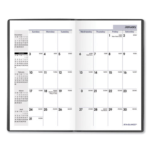 Image of AT-A-GLANCE® DayMinder Pocket-Sized Monthly Planner, Unruled Blocks, 6 x 3.5, Black Cover, 14-Month: Dec 2024 to Jan 2026