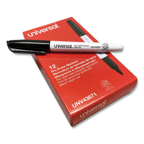 Image of Universal Pen Style Dry Erase Marker, Fine Bullet Tip, Black, Dozen
