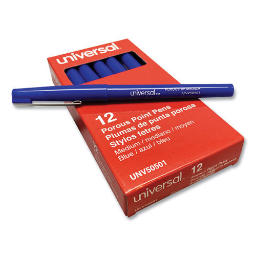 Image of Universal Porous Point Pen, Stick, Medium 0.7 Mm, Blue Ink, Blue Barrel, Dozen