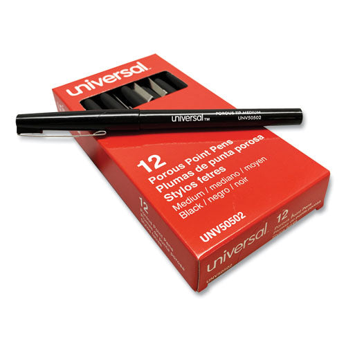 Image of Universal Porous Point Pen, Stick, Medium 0.7 Mm, Black Ink, Black Barrel, Dozen