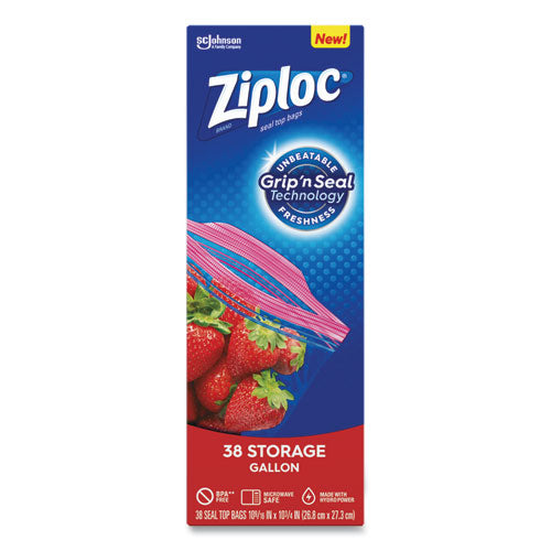 Image of Ziploc® Double Zipper Storage Bags, Triple System Seal, Gallon, 10.56" x 10.75", Clear, 38/Box