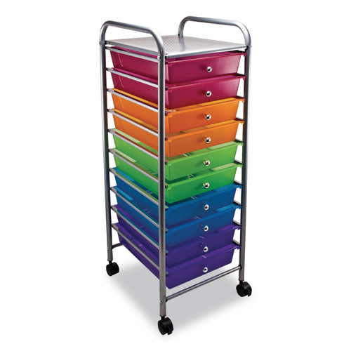 Image of Advantus Portable Drawer Organizer, Metal, 1 Shelf, 10 Drawers, 13" x 15.38" x 37.75", Matte Gray/Assorted