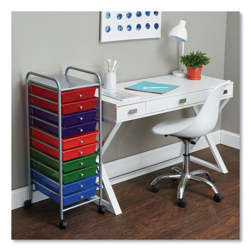Image of Advantus Portable Drawer Organizer, Metal, 1 Shelf, 10 Drawers, 13" x 15.38" x 37.75", Matte Gray/Assorted