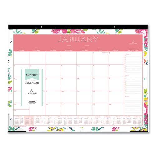 Image of Blue Sky® Day Designer Peyton Desk Pad Calendar, Floral Artwork, 22 x 17, Black Binding, Clear Corners, 12-Month (Jan to Dec): 2025