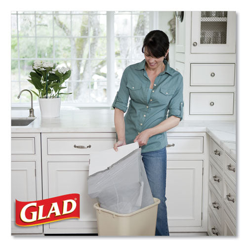 Image of Glad® Tall Kitchen Drawstring Trash Bags with LeakGuard, 13 gal, Unscented, 23.47" x 25.38", White, 120/Box