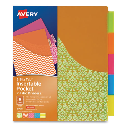 Image of Avery® Big Tab Insertable One-Pocket Plastic Dividers, 5-Tab, 11.13 X 9.25, Assorted, 1 Set