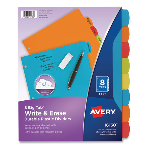 Image of Avery® Big Tab Write and Erase Durable Plastic Dividers, 8-Tab, 11 x 8.5, Assorted, 1 Set