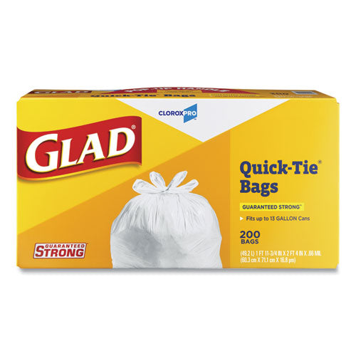 Image of Glad® Tall Kitchen Quick-Tie Bags, Tie-Flap, 13 gal, 23.75" x 28", White, 200/Box