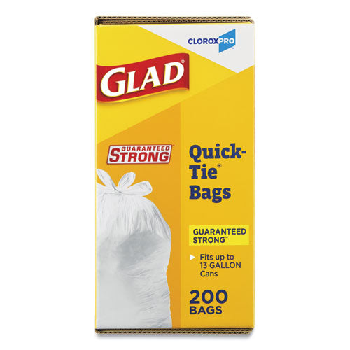 Image of Glad® Tall Kitchen Quick-Tie Bags, Tie-Flap, 13 gal, 23.75" x 28", White, 200/Box