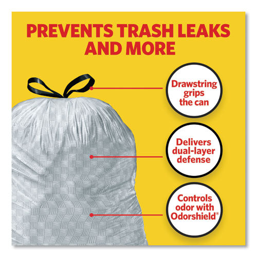 Image of Glad® Tall Kitchen Drawstring Trash Bags with LeakGuard, 13 gal, Unscented, 23.47" x 25.38", White, 120/Box