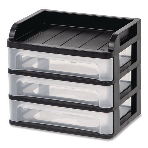 Image of IRIS Medium Three-Drawer Desktop Storage, 3 Sections, Letter Size Files, 14.25 X 11.88 X 11.25, Black/clear