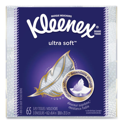 Image of Kleenex® Ultra Soft Facial Tissue, 3-Ply, White, 65 Sheets/Box, 27 Boxes/Carton
