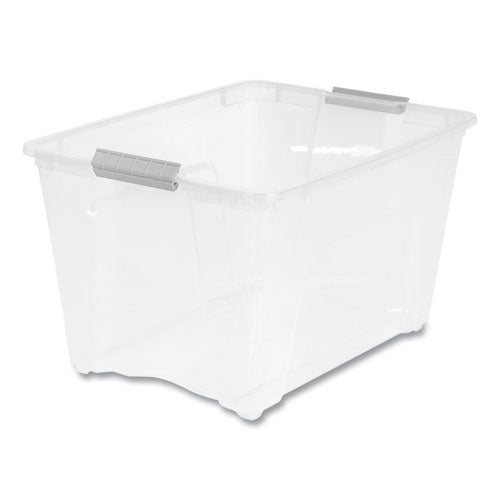 Image of IRIS Stack and Pull Latching Flat Lid Storage Box, 13.5 gal, 22" x 16.5" x 13.03", Clear