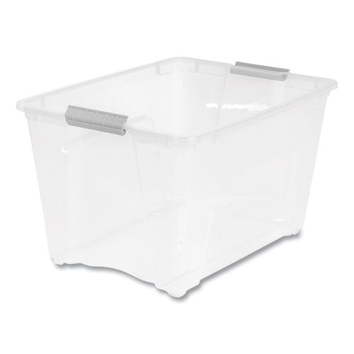 Image of IRIS Stack and Pull Latching Flat Lid Storage Box, 13.5 gal, 22" x 16.5" x 13.03", Clear