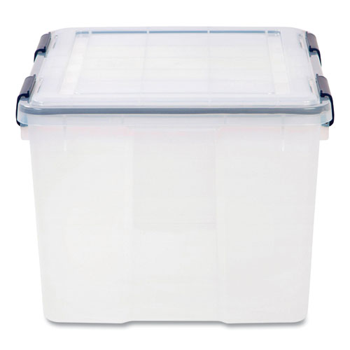Image of IRIS Weathertight Latching Flat Lid Storage Box, 11.5 Gal, 15.7" X 19.7" X 11.7", Clear