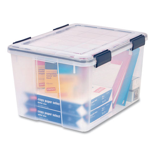 Image of IRIS Weathertight Latching Flat Lid Storage Box, 11.5 Gal, 15.7" X 19.7" X 11.7", Clear