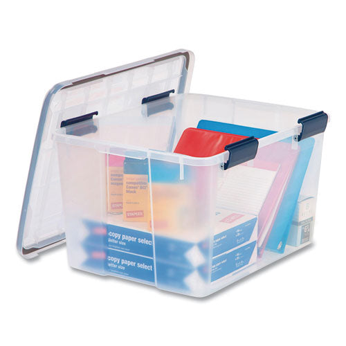 Image of IRIS Weathertight Latching Flat Lid Storage Box, 11.5 Gal, 15.7" X 19.7" X 11.7", Clear