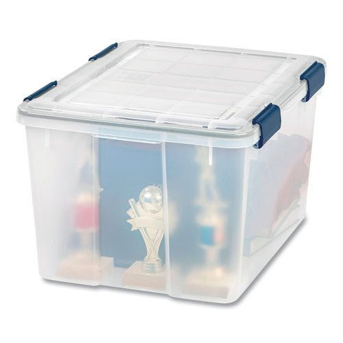 Image of IRIS Weathertight Latching Flat Lid Storage Box, 11.5 Gal, 15.7" X 19.7" X 11.7", Clear